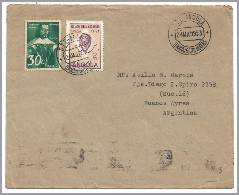 ANGOLA (Portugal) LUANDA/BRITO GODINS Commercial Cvr to Argentina - Religion