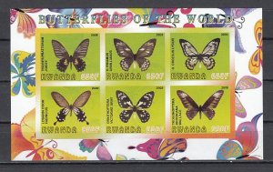 Rwanda, 2009 Cinderella issue. Butterflies, IMPERF sheet.