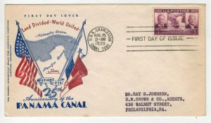 1939 PANAMA CANAL TEDDY ROOSEVELT FDC 856 UNLISTED PHOENIX INSURANCE CO.