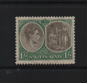 St Kitts & Nevis 1938 SG75 1/- 13x12 perf ordinary paper mounted mint