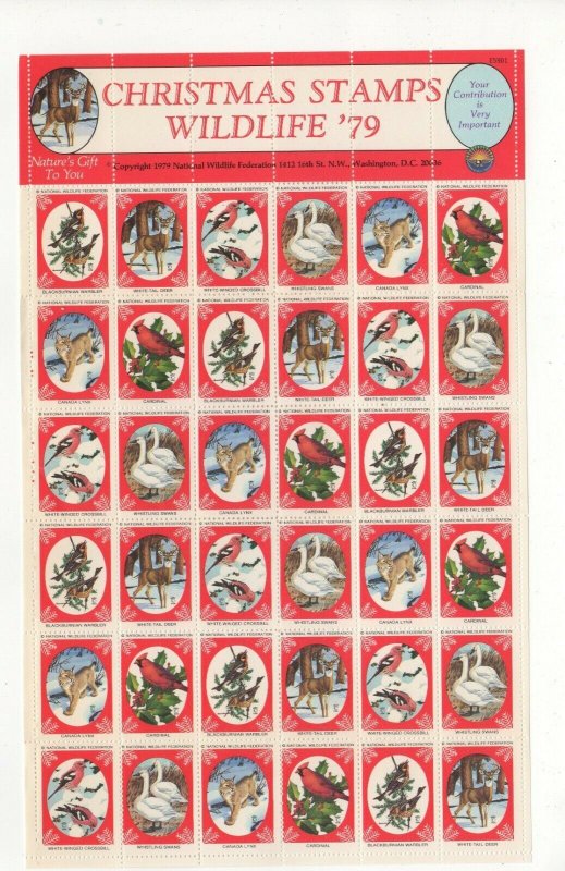 USA National Wildlife Federation Christmas Stamps 1979 Sheet of 36 MNH