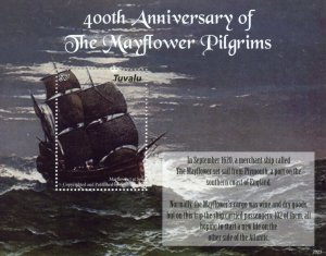 Tuvalu Ships Stamps 2020 MNH Mayflower Pilgrims Compact Art Exploration 1v S/S