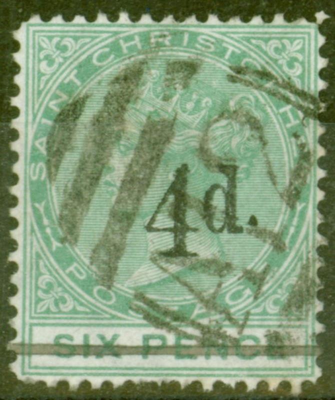 St Christopher 1886 4d on 6d Green SG25 Good Used