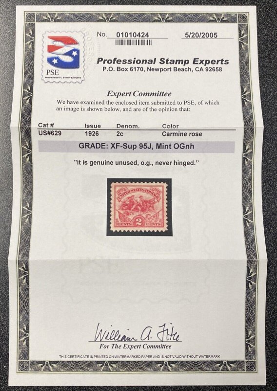 US#629 PSE Certified XF-Sup 95J Mint OGnh Carmine Rose