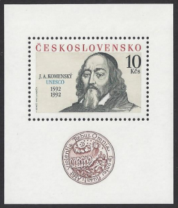 Czechoslovakia #2652 MNH ss, Jan Amos Komensky, educator, issued 1992
