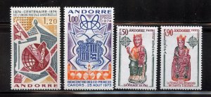 Andorra,  French # 232-5, Mint Never Hinge. Year 1974 Complete .