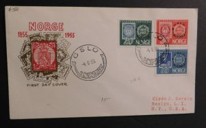 1955 First Day Cover Oslo Norway to Long Island NY USA FDC 100 Years