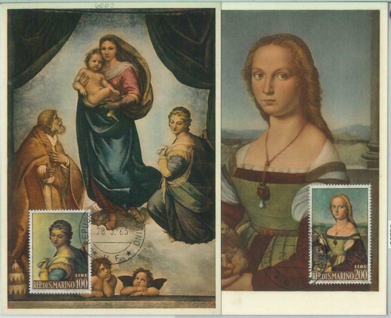 81233 - SAN MARINO - Postal History - Set of 2 MAXIMUM Cards - ART Religion 1963-