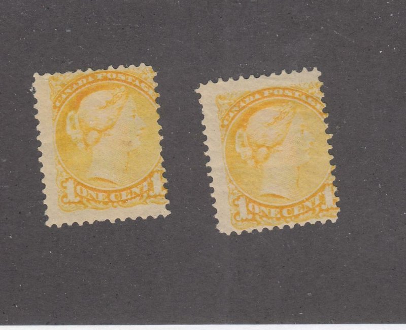 CANADA # 35  VG-MH  1cts  2 QV SMALL QUEEN /YELLOW /1870-93 CAT VALUE $20