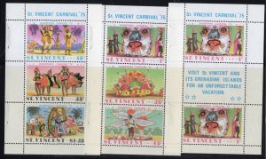 Thematic stamps ST VINCENT 1975 CARNIVAL 3 panes sg415a,b,416a mint