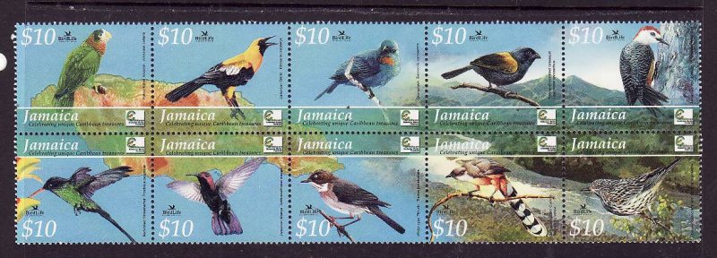 Jamaica-Sc#984-Unused NH block-Birds-Woodpecker-Cuckoo-Warbler-2004-