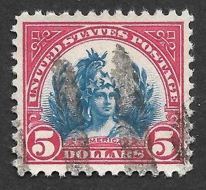 Doyle's_Stamps: Used 1923 $5.00 Lady Liberty XF+ Face-Free Canx (f)