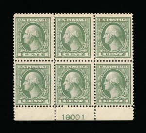 EXCEPTIONAL GENUINE SCOTT #536 MINT OG NH 1919 GRAY GREEN PLATE 10001 BLOCK OF 6