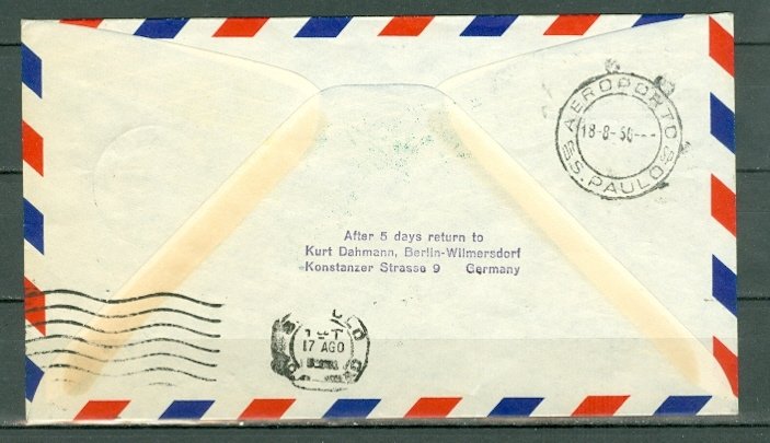 GERMANY BERLIN 1956 FIRST FLIGHT STATIONERY ENVELOPE(#9N127) + TO BRASIL