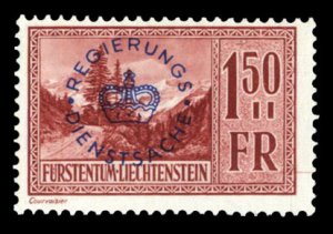 Liechtenstein #O20 Cat$140, 1934 1.50fr brown carmine, never hinged