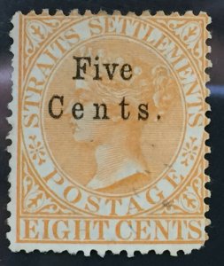 Malaya 1879 Straits Settlements QV 5c on 8c MNG SG#20 M2447