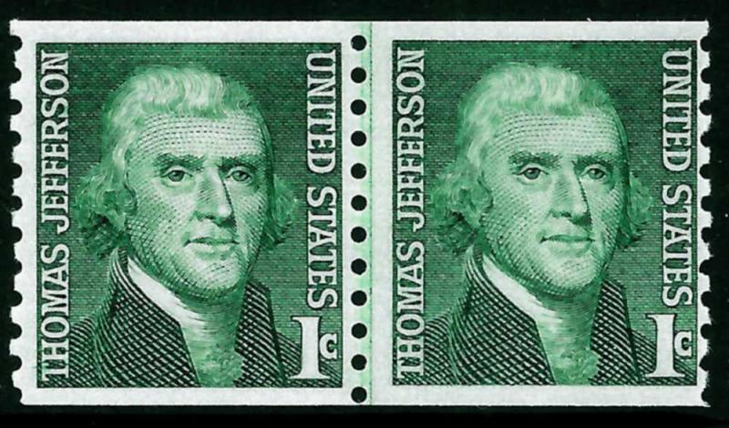 Sc 1299  1¢ Jefferson Coil Line Pair, MNH