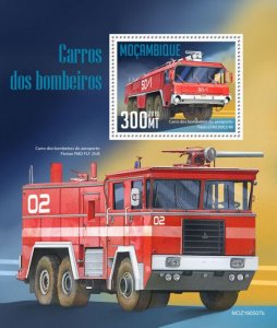 Mozambique 2019 MNH Fire Engines Stamps Faun LF40.30X2 Special Transport 1v S/S