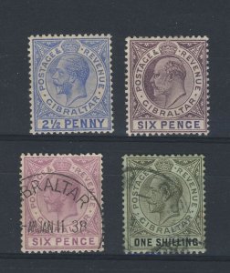 4x Gibraltar Stamps #41-6P MH 3x George V #69-2 1/2p M #70-71-U Guide Value=30.