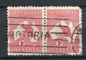 AUSTRALIA; 1913-15 early ROO fine used 1d. pair + fair Postmark