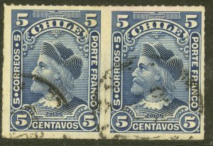 CHILE 1900-01 5c COLUMBUS Type I Portrait Issue PAIR Sc 41 VFU