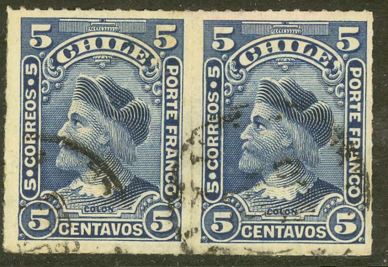 CHILE 1900-01 5c COLUMBUS Type I Portrait Issue PAIR Sc 41 VFU