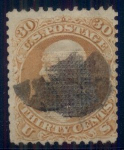 US #100 30¢ orange, F Grill, used, scarce stamp, Weiss cert, Scott $950.00