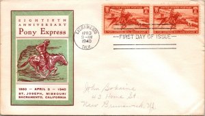 FDC 1940 SC #894 Linprint Cachet - Sacramento, CA - Pair - J4694