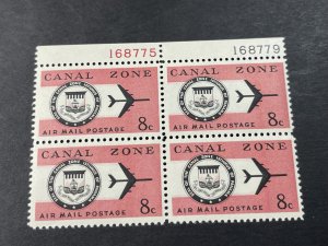U.S.-CANAL ZONE # C43-MNH--PLATE # BLOCK OF 4-P #168775 & #168779-AIR-MAIL-1965