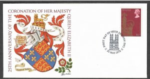 UK # 836 - 838 , QEII Coronation 25th Anniversary on 3 FDCs - I Combine S/H