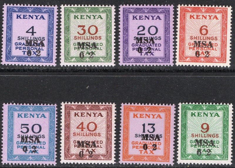 Thematic stamps KENYA REVENUES 1965 GRADUATED PERSONAL TAX 8v mint