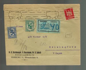 1925 Hamburg Germany postage Due cover to Helsinki Finland