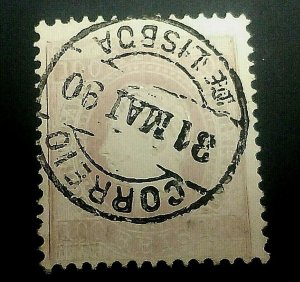 KAPPYSSTAMPS PORTUGAL #46 1871 100R BOLD SOCK ON NOSE 1880 LISBON CANCEL GS1081