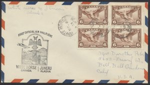 1938 Flight Cover White Horse Yukon to Juneau Alaska #C5 Block AAMC #3813b