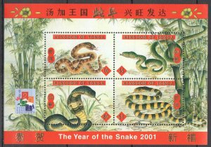 Ft226 2001 Tonga Fauna Lunar Calendar Year Of The Snake ! Gold #1587-90 Bl39 Mnh