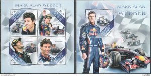 2013 Solomon Islands Mark Webber Formula 1 Red Bull #2102-06 1+1 ** Ls127