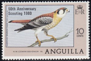 Anguilla 1980 MNH Sc #387 50th Ann Scouting O/P on 10c American sparrow hawk