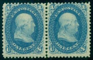 US #63 1¢ blue, PAIR, og, NH, very fresh and scarce PSE certificate,