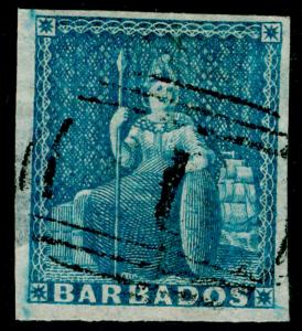 BARBADOS SG9, (1d) pale blue, USED. Cat £70.