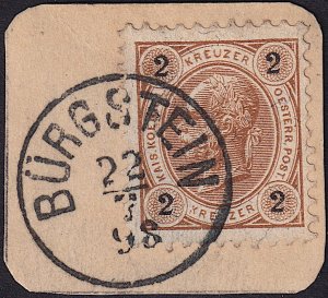 Austria - 1890 - Scott #52 - used on piece - BÜRGSTEIN pmk Czech Rep.