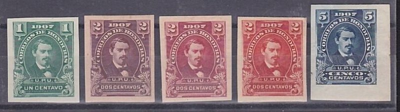 HONDURAS 1907 5 values imperf proofs / colour trials.......................A5235