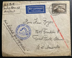 1929 Germany Graf Zeppelin LZ127 World Flight Airmail Cover to Forest Park USA