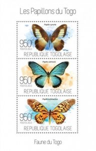 Togo - 2013 Butterflies on Stamps - 3 Stamp Sheet - 20H-731