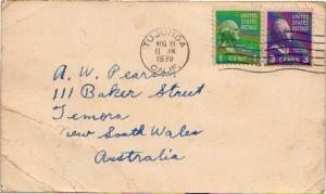 United States California Tujunga 1939 machine  1c and 3c Jefferson Prexie QSL...