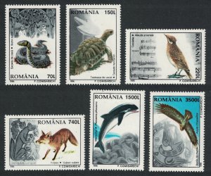 Romania Skylark Eagle Birds Snake Tortoise Fox Dolphin Fauna 6v 1996 MNH