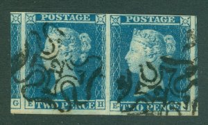 SG 14 1841 2d blue pair plate 3 lettered EH-EJ. Very fine used with a number... 