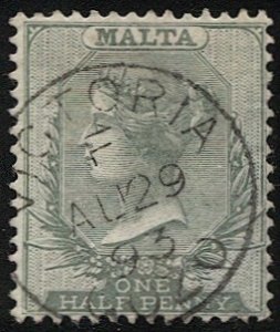 MALTA 1885  1/2d  QV Used, Sc 8,  VF, VICTORIA / F / GOZO postmark/ cancel