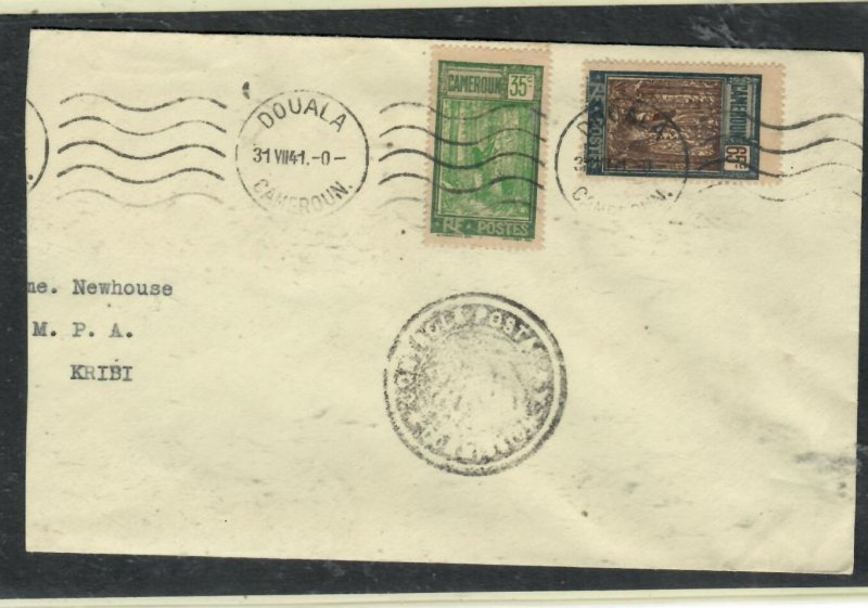 CAMEROUN  1941  35C+65C CENSOR COVER DOUALA TO KRIBI  P0229H