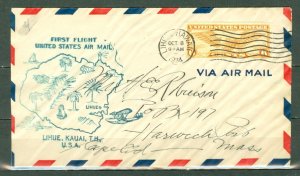 US 1934 FIRST FLIGHT AIR MAIL COVER FROM HAWAII to CAPR COD