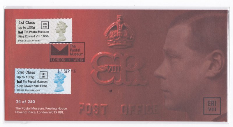Postal Museum Edward VIII 14/09/2016 No.24 of 250 FDC first day cover